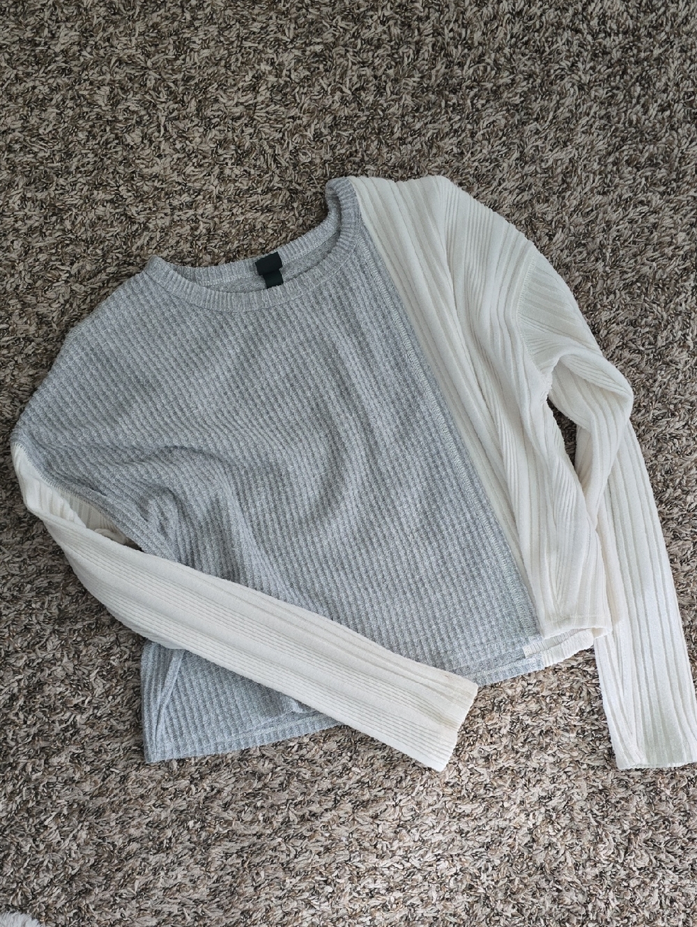 wild fable Gray and Cream Long Sleeve Ribbed Top